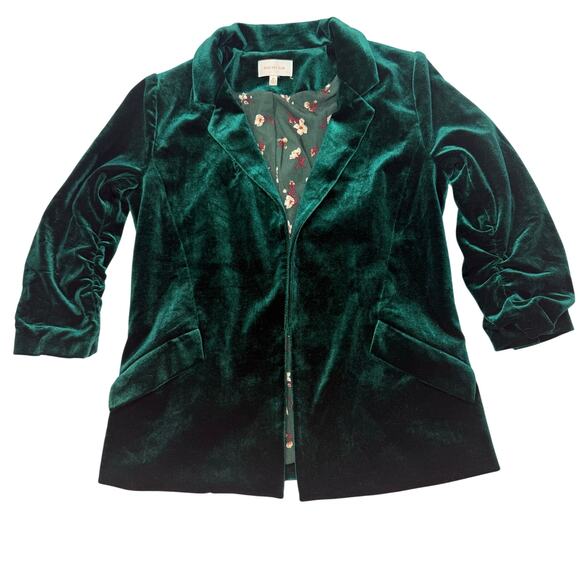 Skies Are Blue Green Velour Jacket XS Soft Stretch Luxe Open Front - Picture 4 of 10